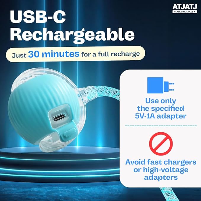 Interactive Cat Balls Toys for Indoor Cats, Automated Smart Ball Cat Toy with Elastic Mesh Tail, 3-Speed Rechargeable Rolling Kitten Toy, Electronic Mental Stimulating Self Play Pet Ball for Fun