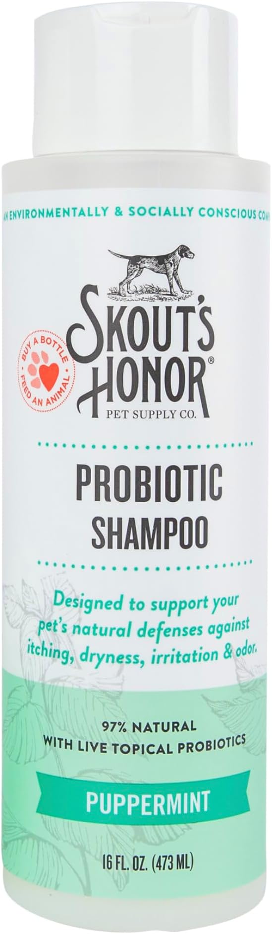 Skout's Honor Puppermint Probiotic Dog Shampoo - for Naturally Balanced and Healthier Looking Skin, Itchy Skin Relief, Healthy Coat & Skin, Avocado Oil, 16 oz
