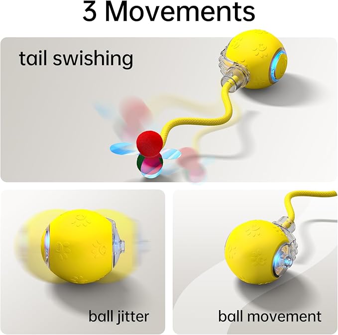 Interactive Cat Toys for Indoor Cats - Pet toys with Speedy Tail 2.0, Christmas Birthday Gift Cat Toys for Bored Indoor Adult Cats, Motion-Activated, 2025 New Upgraded, USB Rechargeable (Yellow)