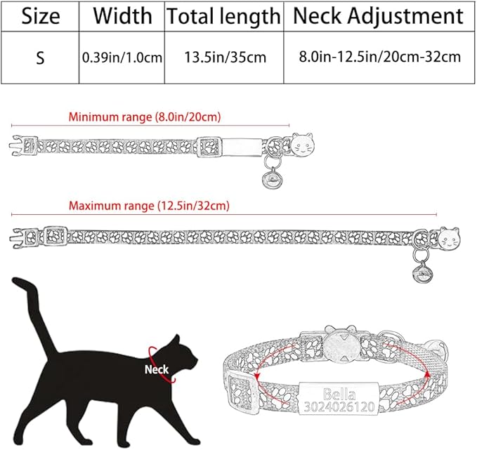 Personalized 2 Pack Reflective Cat Collar,Custom Breakaway Cat Collars with Name Tag and Bell,Anti-Lost Nameplate Cat Collar for Girls & Boys (Yellow,fit 8''-11.0'')