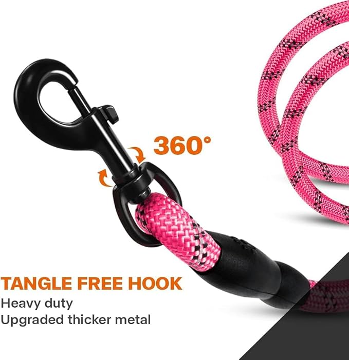Taglory Rope Dog Leash 4 FT with Comfortable Padded Handle, Highly Reflective Threads Leash for Medium Large Dogs, 1/2 inch, Pink