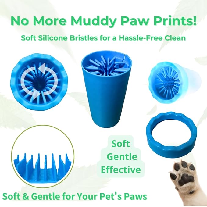 Portable Dog Paw Cleaner - Premium Quality, Eco-Friendly Silicone, Blue, Medium + Large Size for Pet Supplies and Accessories (Blue)