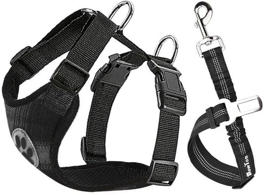 SlowTon Dog Seat Belt Harness for Car, Dog Car Harness Adjustable Mesh Breathable & Dog Seatbelt Safety Tether with Elastic Bungee for Small Medium Large Pets