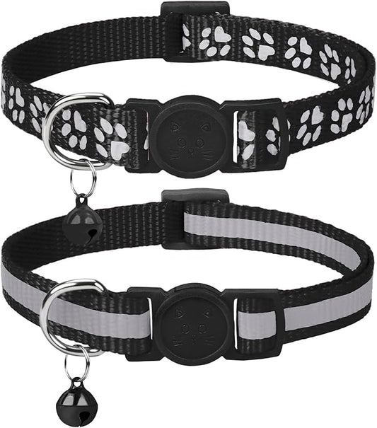Taglory Kitten Collar Breakaway with Bell, 2 Pack Girl Boy Pet Kitten Collar Adjustable 6-8 Inch for 2-6 Months Cat, Black