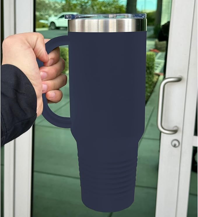 LaserGram 40oz Vacuum Insulated Travel Mug with Handle, Chihuahua Dog, Personalized Engraving Included (Navy Blue)