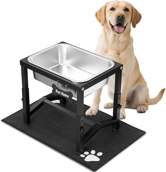 2 Gallon Elevated Large Dog Water Bowl, 4 Adjustable Height 10.5-15.8'' Raised Stainless Steel Bowl Stand with Anti-Slip Mat for Large Breed, Metal Dog Feeding Station for Relief Joint Pressure
