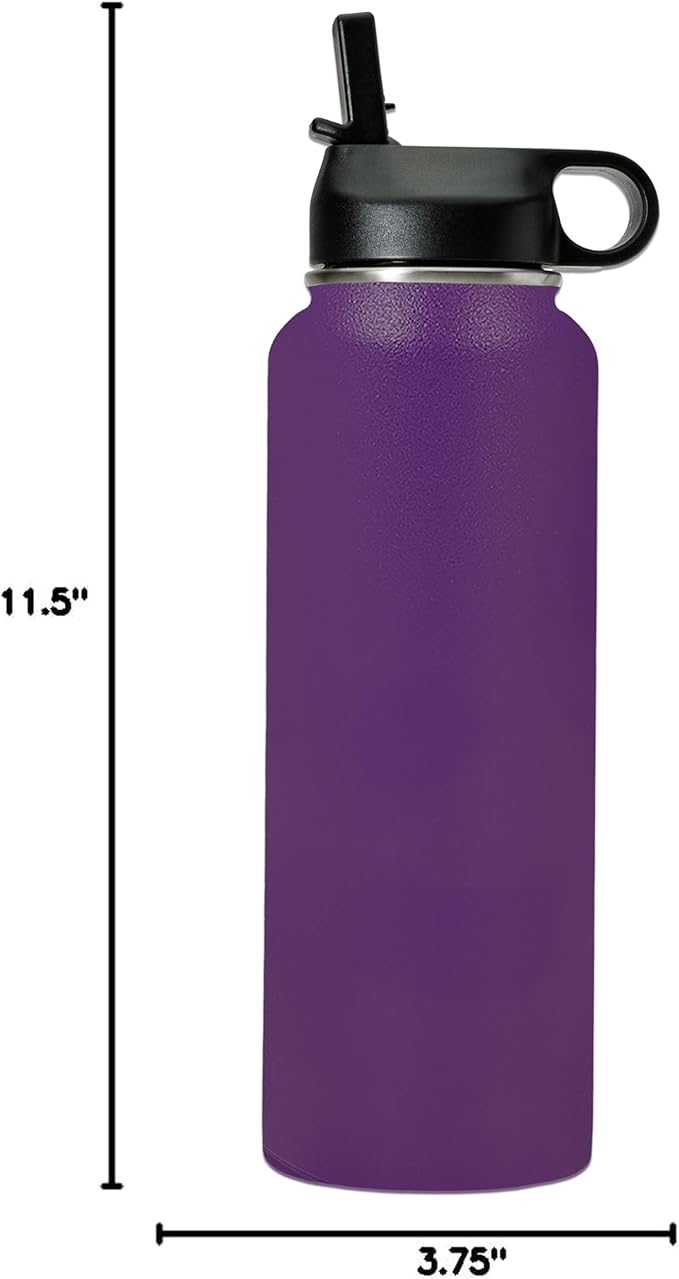 LaserGram Personalized Water Bottle, Dragon, Stainless Steel Double Wall Vacuum Insulated with Flip Top Straw, Custom Engraved Gift (40oz / 1180ml Dark Purple)