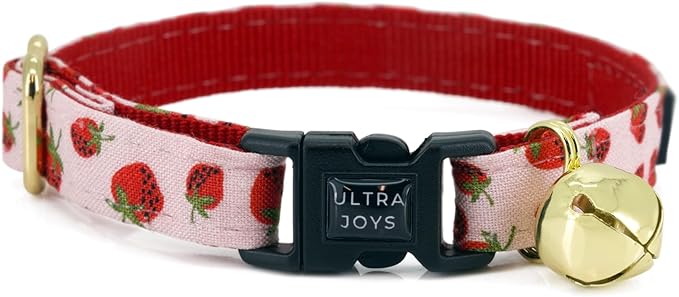 Ultra Joys Cat Collar with Bells - Breakaway Collar for Kittens & Cats - Strawberry Large