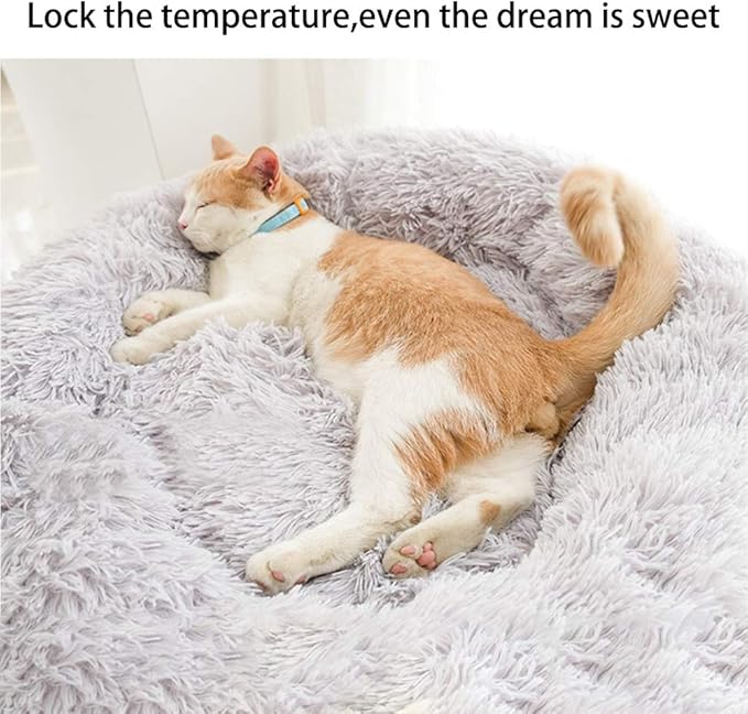 Gavenia Cat Beds for Indoor Cats,20’’x20’’ Washable Donut Bed,Soft Plush Pet Cushion,Waterproof Bottom Fluffy Dog and Cat Calming and Self-Warming Bed for Sleep Improvement,Grey