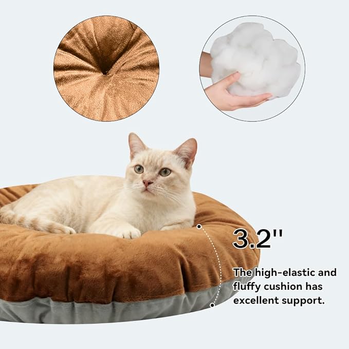 Cat Beds for Indoor Cats - Sun flower-shaped Cat Cave Bed with Hanging Toy,Super Soft Calming Pet Bed for Kitten&puppy,Small Dog,Warm Plush&Machine Washable&Removable Cotton Pad,cat Hideaway(Brown L)