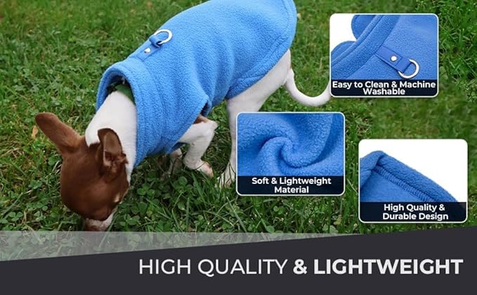 JACKO & CO - Fleece Vest Dog Sweater with Leash Ring - Soft, Warm & Lightweight Pullover Coat for Small & Medium Dogs, Puppies & Cats - Cozy Fall/Winter/Spring Pet Jacket (Blue, X-Small 2-4lbs)