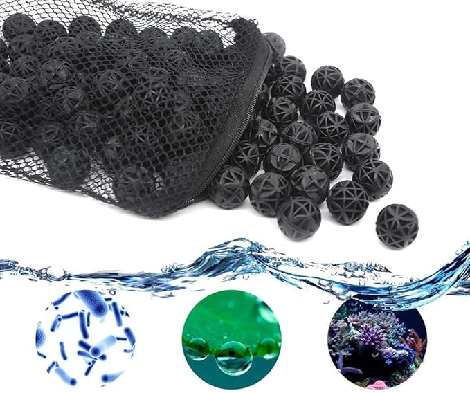 J-star 100pcs 1-Inch Fish Tank Bio Filter Balls, Aquarium & Pond Filter Media, Includes Filter Media Bags, for Wall-Mounted Filter, Bottom Filter