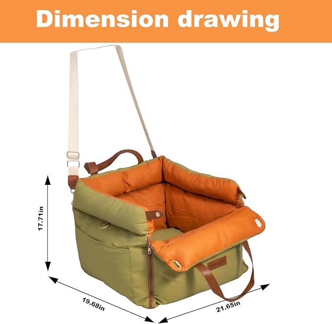 Dog Car Seat for Small & Medium Dogs, Waterproof Soft Leather Dog Car Bed with Harness Clip, Travel Bed & Carrier Bag for Pets, Fits Pets Up to 35 lbs (Green, Small & Medium)