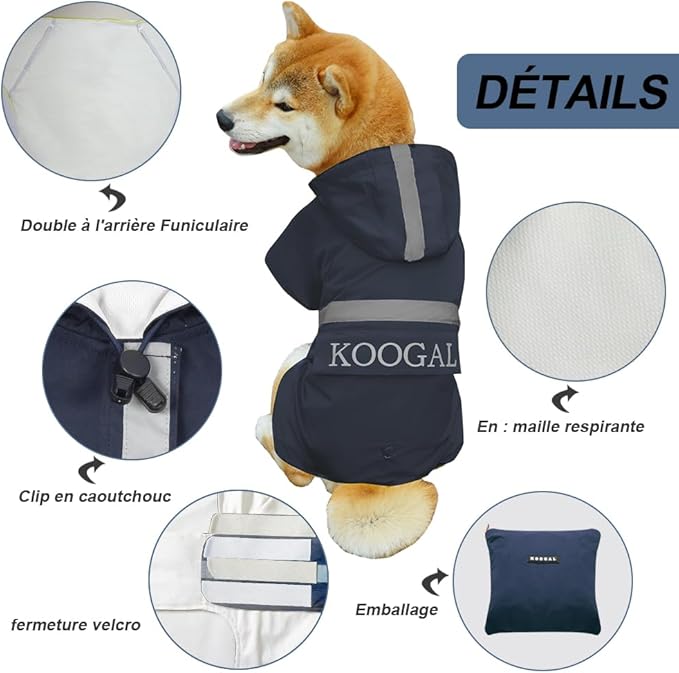 Hooded Pet Dog Raincoat for Small Sized Apparel Poncho Waterproof,Dog Clothes,Dog Jacket, Dog Raincoats Jacket for Small Sized Dogs(Navy Blue,2XL)