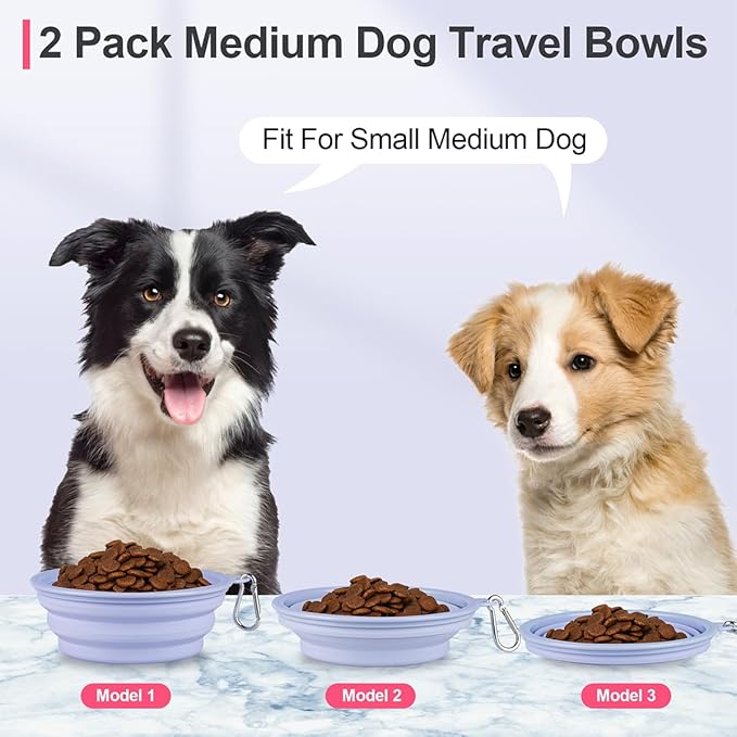 Kytely Collapsible Dog Bowls Medium (650ml), 2 Pack Travel Dog Bowls for Dog Cat, Portable Pet Water Food Bowl with Clasp, Pet Cat Feeding Cup Dish for Outdoor, Travel, Walking, Parking