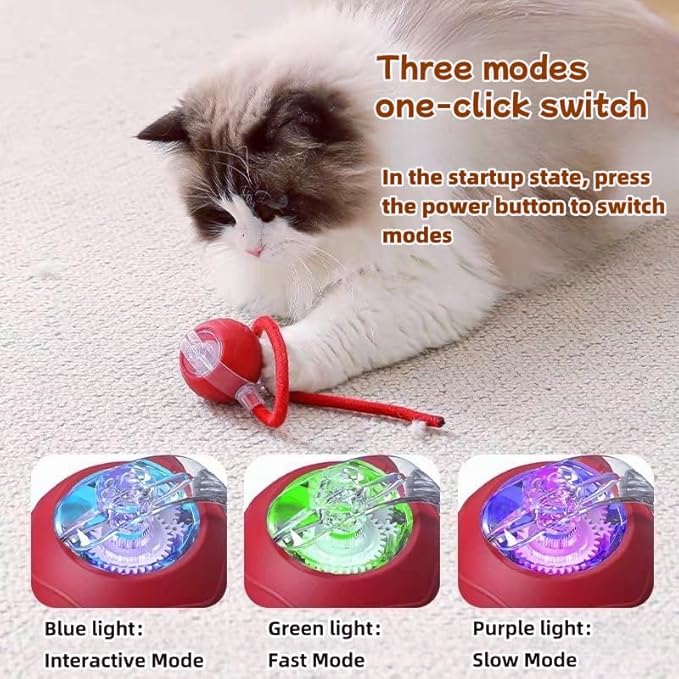 2025 New Interactive Cat Toy Ball for Indoor Cats Dog, Smart 360° Automatic Rolling Pet Ball Kitten Toys with Replace Feather , 3.0 Tail Electric Cat's Toys with LED Light Three Modes Adjustment