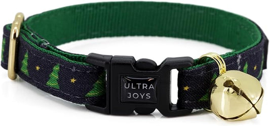 Ultra Joys Cat Collar with Bells - Breakaway for Kittens & Cats - Christmas Tree Small