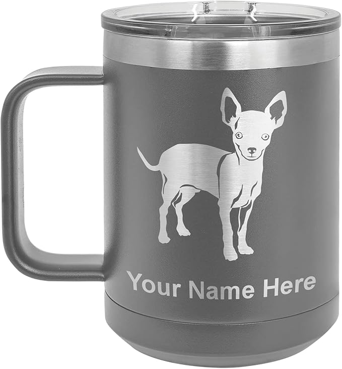 LaserGram 15oz Vacuum Insulated Coffee Mug, Chihuahua Dog, Personalized Engraving Included (Gray)