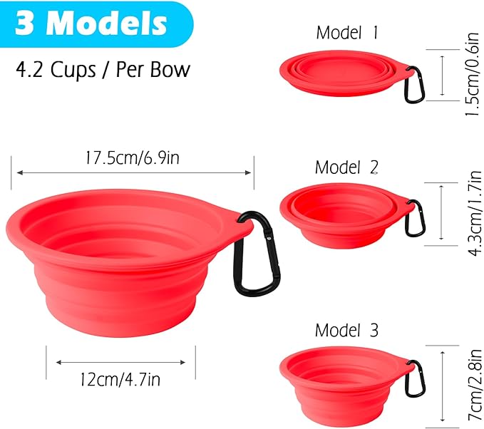 PetBonus 2-Pack Large Silicone Collapsible Dog Bowls, 34oz/1000ml BPA Free Portable Foldable Travel Bowl for Pet Cat, Food Water Feeding Dish for Camping with 2 Carabiners (Black, Red)
