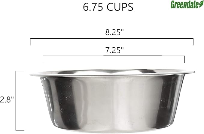 Greendale - 4 Pack - 6.75 Cup Capacity - Stainless Steel Metal Dog Bowls - Perfect for Dog Food and Water. Wrong Size? Click to Look at Our Size Options.