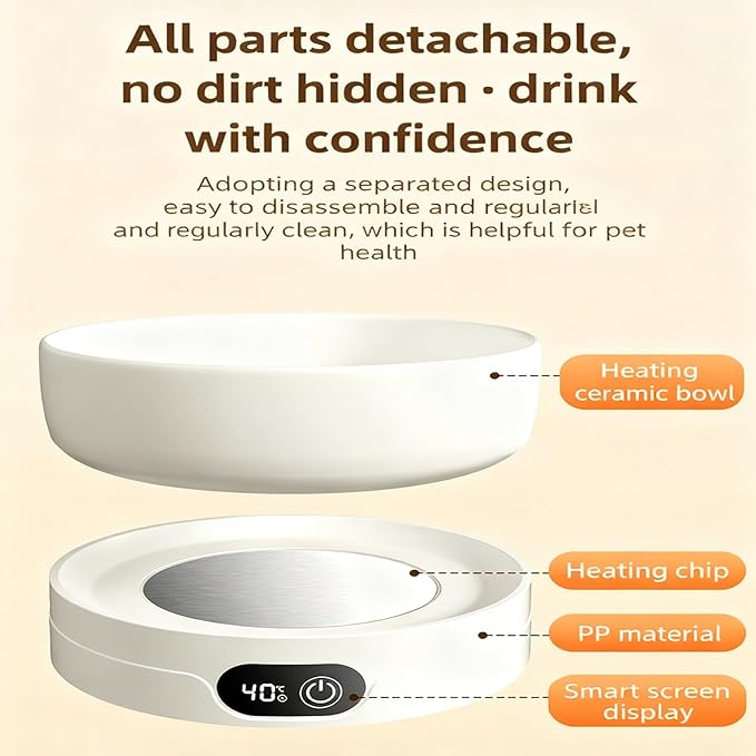Heated Pet Water Bowl, Heated Bowl for Pets Adjustable Temperature Settings Heateds Dog Bowls Thermal Drinking Plate for Dogs Cats Small Animals Drinking Heaters
