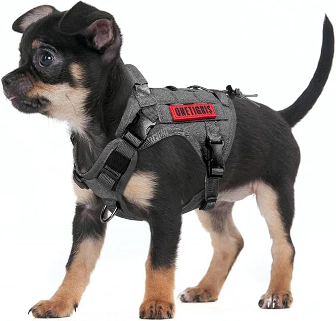 OneTigris Tactical Dog Harness Vest,No-Pull Service Dog Vest with Hook & Loop Panels,Adjustable Dog Vest Harness for Walking Hiking Training(Grey,XS)