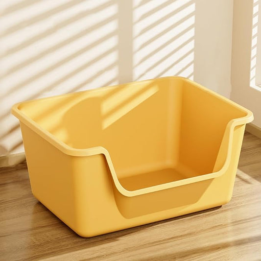 Large Cat Litter Box with High Sides,Cat Boxes for Indoor Cats,Cat Litter Pan for Kitty,Litter Box with Low Entry,Easy to Clean,Anti-Splashing(Yellow)