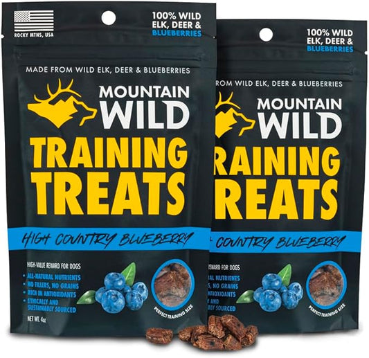 High Country Wild Blueberry Elk & Venison Dog Training Treats - Natural Grain-Free Puppy & Dog Snacks - Protein Treat for Training, Reward (4 Ounce (Pack of 2), Blueberry)