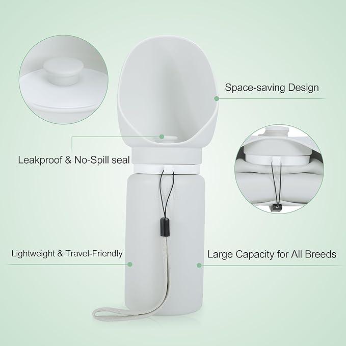 Portable Dog Water Bottle, Collapsible Leak-Proof Water Dispenser, Dog Travel Water Bottle for Hiking Travel, 550ml, Grey