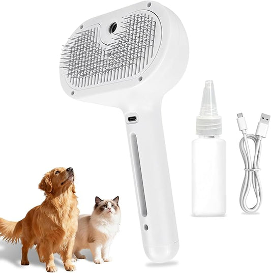 Cat Steam Brush for Shedding, Self Cleaning Hair Brush with Release Button for Short and Long Haired Cats, 4-in-1 cat Grooming Supplies for Massage, Cleaning, Shedding & Combing