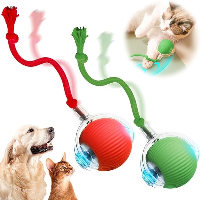 Interactive Cat Toy, 2025 New Cat Toy for Indoor Cats, Intelligent Rolling Ball Toys, Kitten Toys for Bored Indoor Cats/Dogs (red+Green,2pcs)
