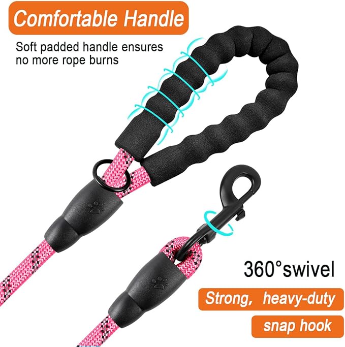 BARKBAY Dog Leashes for Large Dogs Heavy Duty Dog Leash 4/5/6 FT with Comfortable Padded Handle and Highly Reflective Threads for Medium Large Dogs Walking Training Running (4FT-1/2'',Pink)