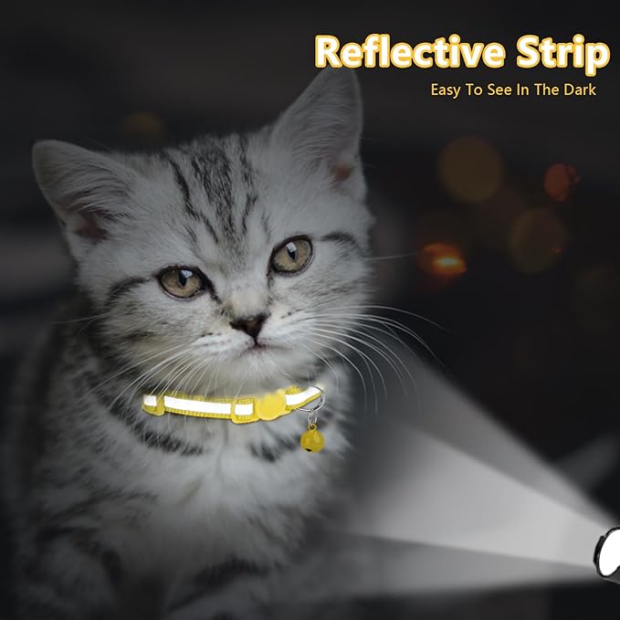 Taglory Kitten Collar Breakaway with Bell, 2 Pack Girl Boy Pet Kitten Collar Adjustable 6-8 Inch for 2-6 Months Cat, Yellow