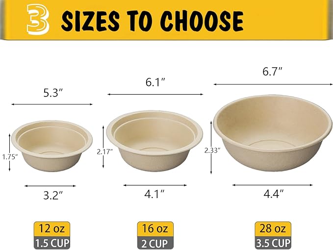 JETKONG 28 oz/3.5 Cup Disposable Dog Bowls 50pk, 100% Compostable Pets Feeding Bowls Paper Dog Travel Bowls Great for Dry and Wet Dog Food or Water (Natural, Pack of 50)