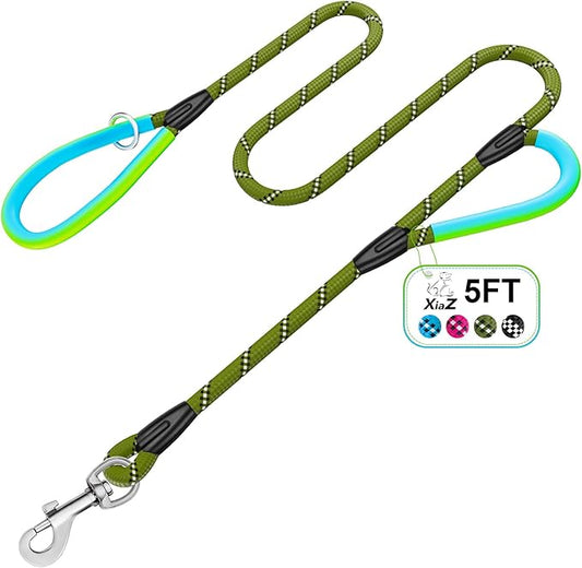 Dog Leashes for Large Dogs Heavy Duty 4/5/6ft-Green XiaZ 2 Handles Dog Leash 1000lb Strength Reflective PVC Waterproof-Handles Metal Hook Dual-Handle for Medium Large Sized Training Nighttime Safety