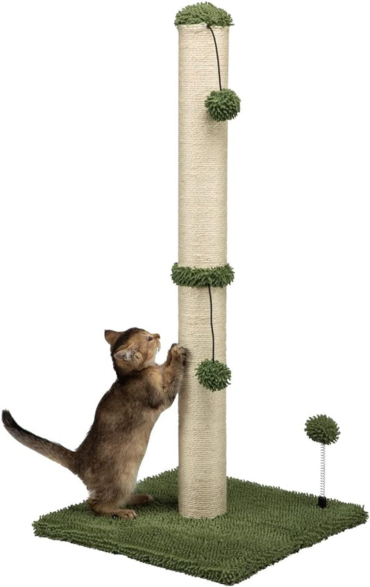 MECOOL 34“ Tall Cat Scratching Post Premium Basics Kitten Scratcher Sisal Scratch Posts Trees with Hanging Ball for Indoor Cats (34 inches for Adult Cats, Cactus Green)