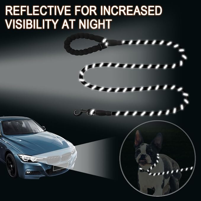 BARKBAY Dog Leashes for Large Dogs Heavy Duty Dog Leash 4/5/6 FT with Comfortable Padded Handle and Highly Reflective Threads for Medium Large Dogs Walking Training Running (6FT-1/2'',Black)