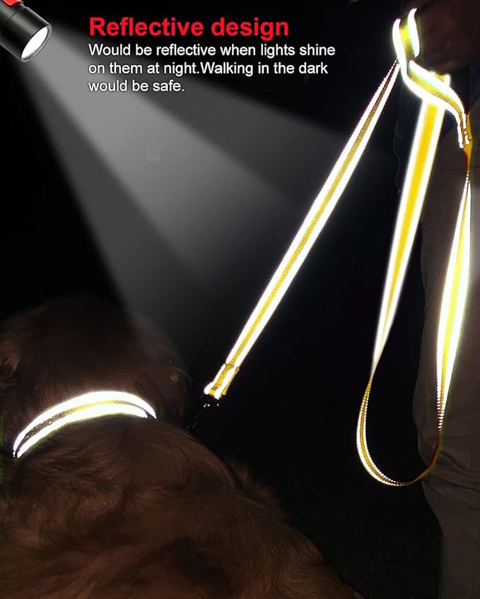 Joytale Double-Sided Reflective Dog Leash, 6 FT/5 FT/4 FT, Padded Handle Nylon Heavy Duty Leashes for Medium & Large Dogs Walking, Yellow, 5FT