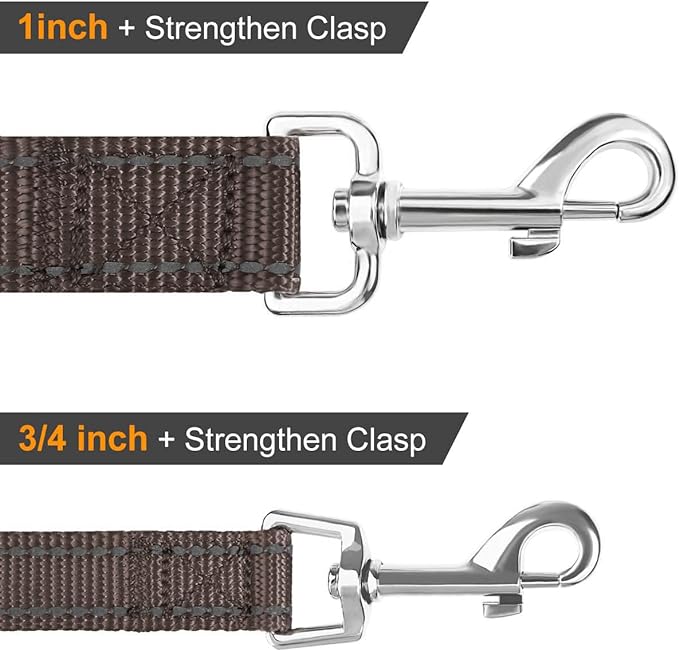 Joytale Double-Sided Reflective Dog Leash, 6 FT/5 FT/4 FT, Padded Handle Nylon Heavy Duty Leashes for Medium & Large Dogs Walking, Brown, 6FT
