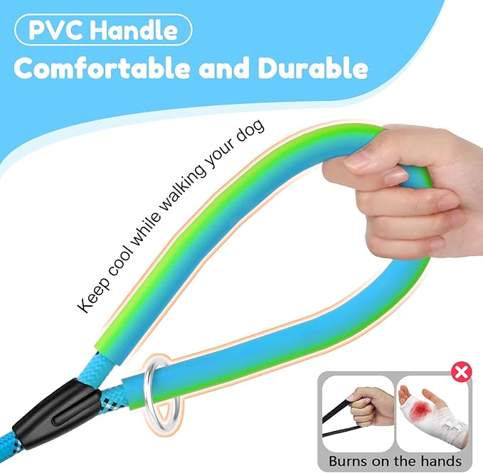 Heavy Duty Dog Leash 2 Handles 4/5/6ft-Blue XiaZ Dog Leashes for Medium Large Dogs That Pull 1/2 Inch 1000lb Strength Thick Rope Leash PVC Waterproof-Handles Metal Hook Nighttime Safety