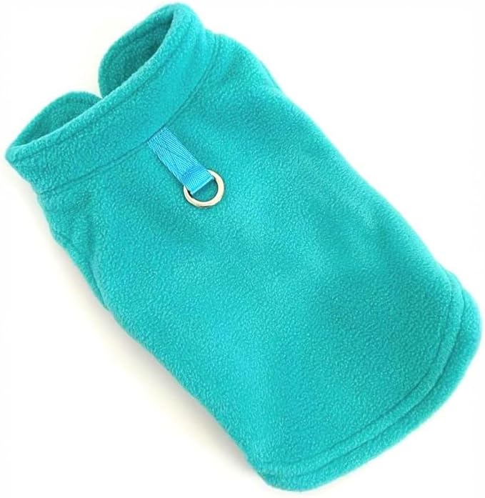 JACKO & CO - Fleece Vest Dog Sweater with Leash Ring - Soft, Warm & Lightweight Pullover Coat for Small & Medium Dogs, Puppies & Cats - Cozy Fall/Winter/Spring Pet Jacket (Turquoise, Medium 6-10lbs)