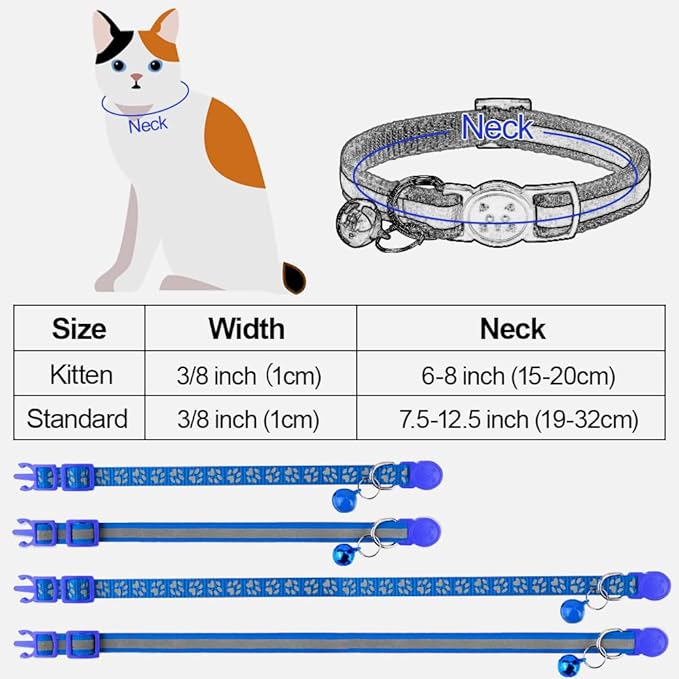 Taglory Reflective Cat Collar Breakaway with Bells, 2 Pack Girl Boy Pet Cat Collar Adjustable 7.5-12.5 Inch, Navy Blue