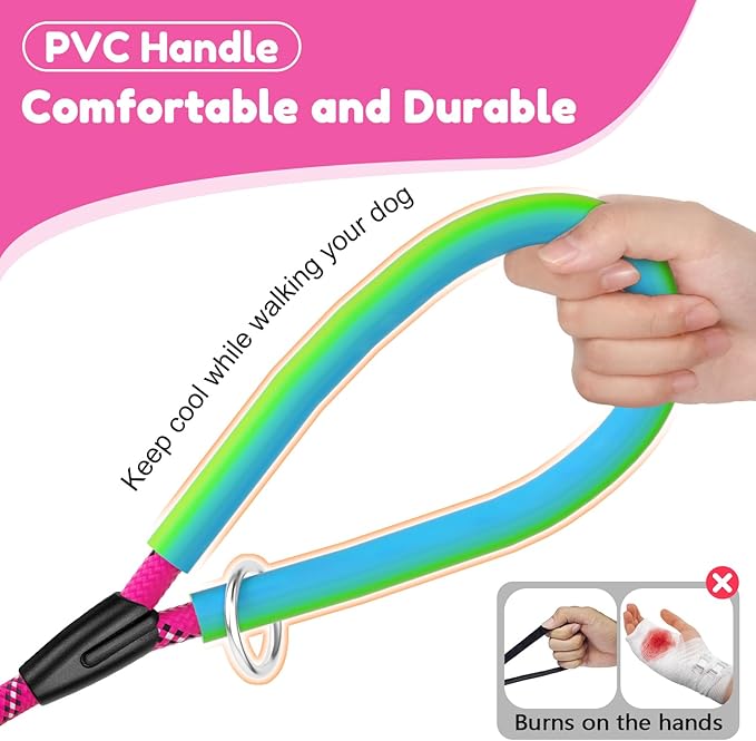 Dog Leash Heavy Duty 4/5/6ft-Red XiaZ 2 Handles Dog Leashes for Medium Large Dogs That Pull 1/2 Inch 1000lb Strength Reflective PVC Handles Metal Hook Dual-Handle Rope Leash Nighttime Safety