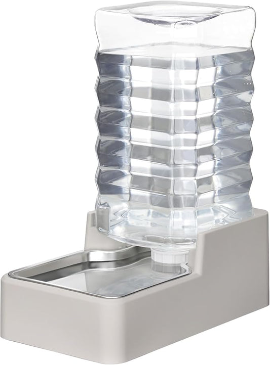 RIZZARI Stainless Steel Pet Water Feeder: 9.5L Beige Automatic Leak-Proof Gravity Dispenser - Without Filter - for 40-80 LB Senior Dogs with Arthritis - Garage Kitchen Use