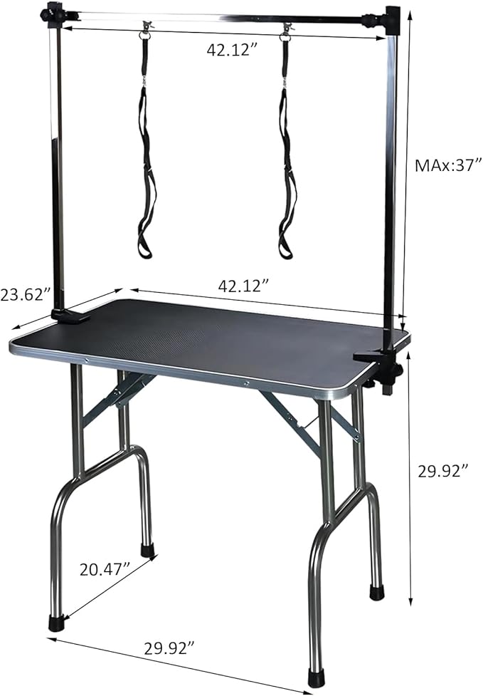 SoarFlash Pet Dog Grooming Table Foldable,Heavy Duty Foldable Pet Grooming Table with Arm & Noose & Mesh Tray, Maximum Capacity Up to 330lbs, 42inch, Black