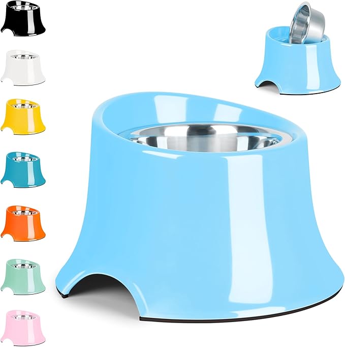 Tilted Elevated Dog Bowls Non-Slip & Non-Spill Pet Feeder with Elevated Detachable Melamine Stand, High Capacity Tilted Dog Bowl for Medium Small Size Dogs M/2 Cup Sky Blue