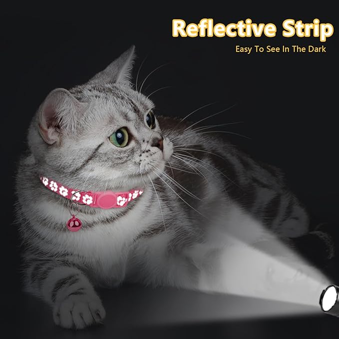 Taglory Reflective Cat Collar Breakaway with Bells, 2 Pack Girl Boy Pet Cat Collar Adjustable 7.5-12.5 Inch, Pink