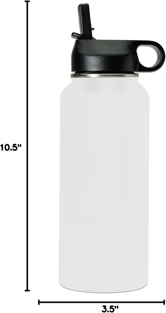 LaserGram Personalized Water Bottle, Dragon, Stainless Steel Double Wall Vacuum Insulated with Flip Top Straw, Custom Engraved Gift (32oz / 950ml White)