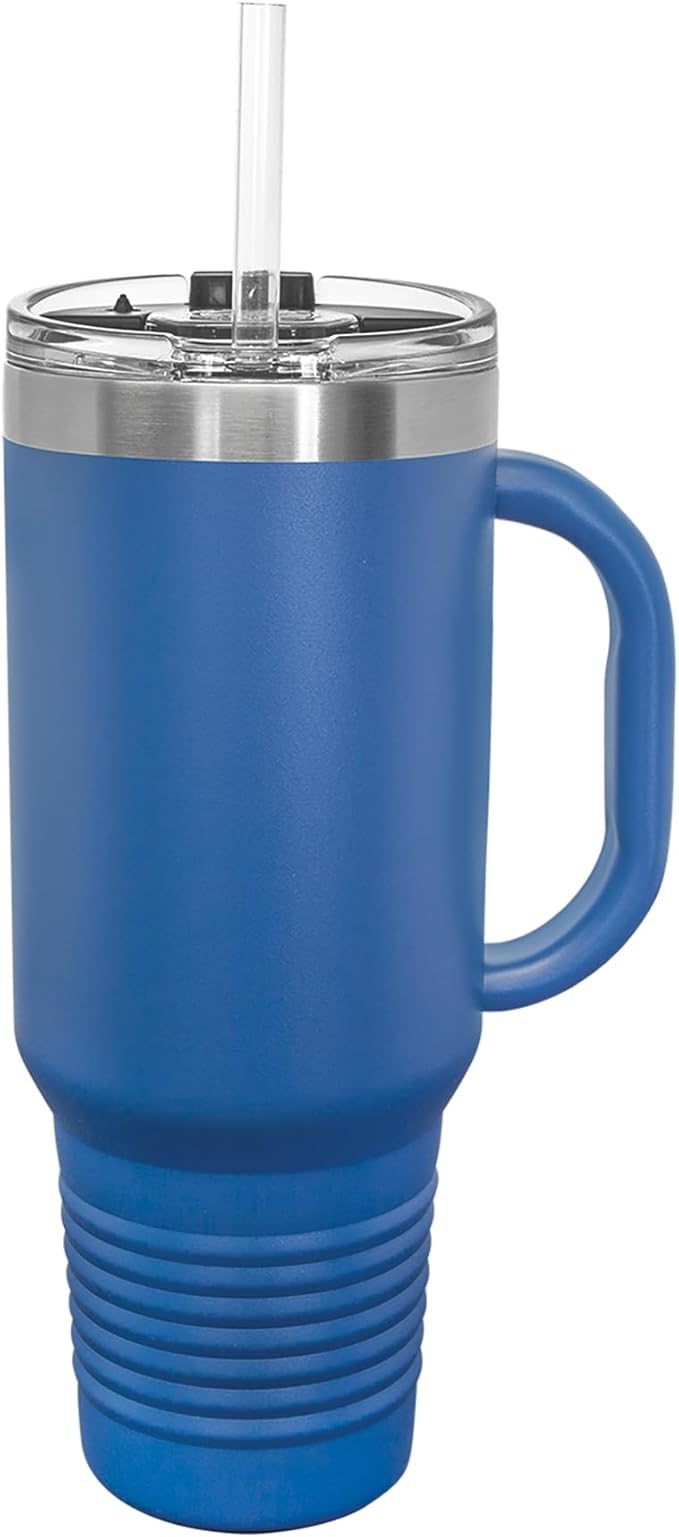 LaserGram 40oz Vacuum Insulated Travel Mug with Handle, Chihuahua Dog, Personalized Engraving Included (Dark Blue)