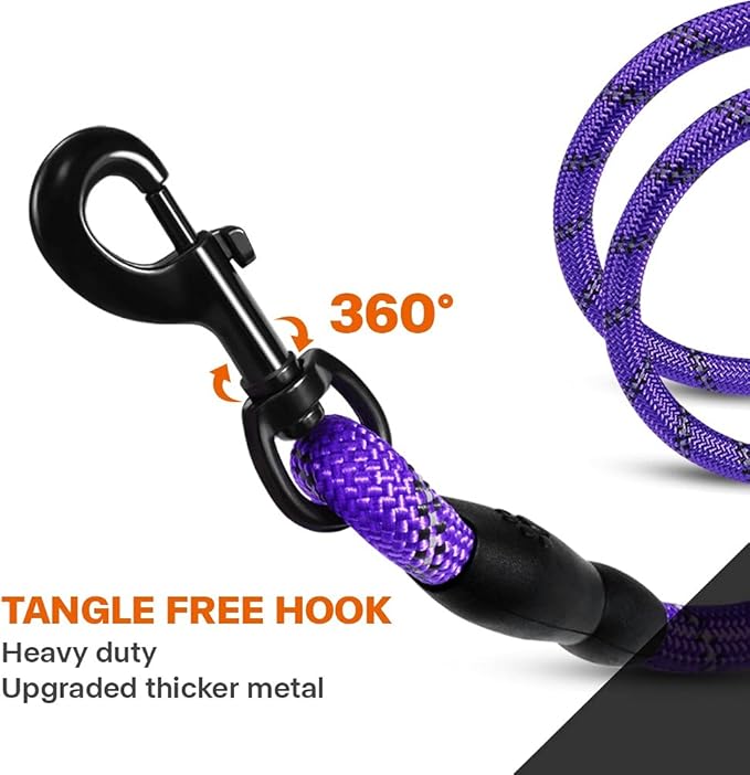 Taglory Rope Dog Leash 5 FT with Comfortable Padded Handle, Highly Reflective Threads Leash for Small Dogs, 3/8 inch, Purple